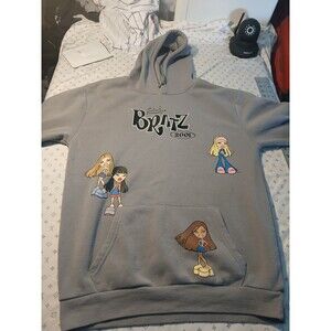 Vintage Bratz Hoodie Adults S Gray 2001 Cartoon Dolls Graphic Pullover Y2K Sweat
